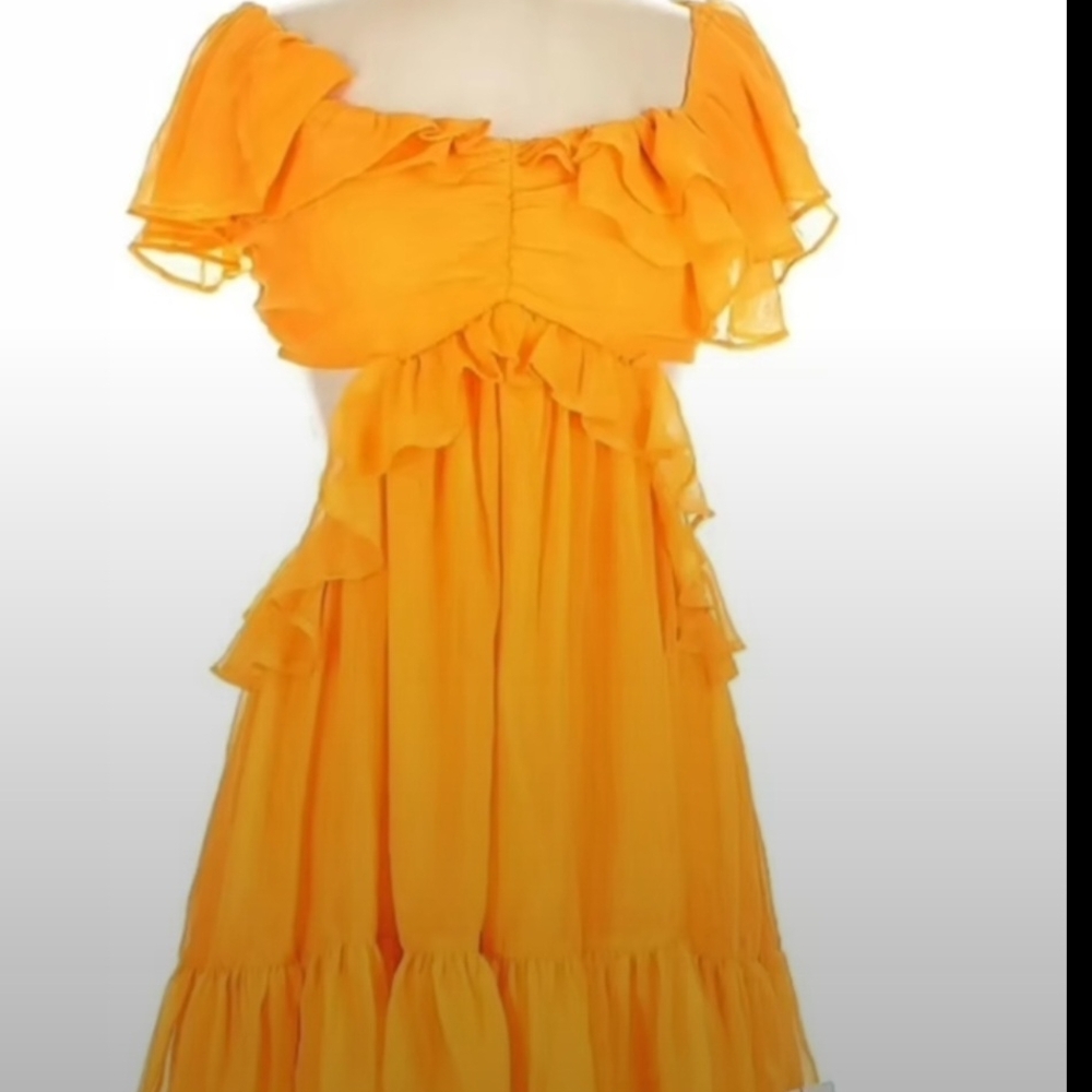 ASOS Orange Off-Shoulder Ruffle Mini Dress - Picture 2 of 3